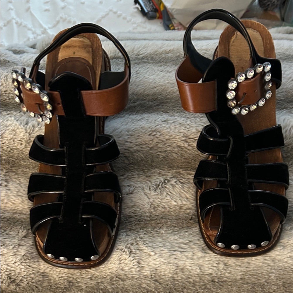 Coach Black and Brown Strappy Sandals